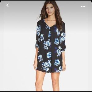 Blue Black Floral Shirt Dress Lined Lush Karly